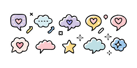 A whimsical collection of colorful speech bubbles and thought clouds Vector