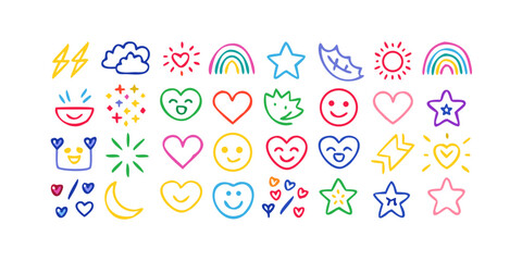 A vibrant collection of diverse emoji icons showcasing various symbols and expressions Vector
