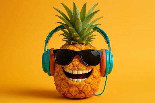 pi&ntilde;a feliz con auriculares, sobre un fondo neutro