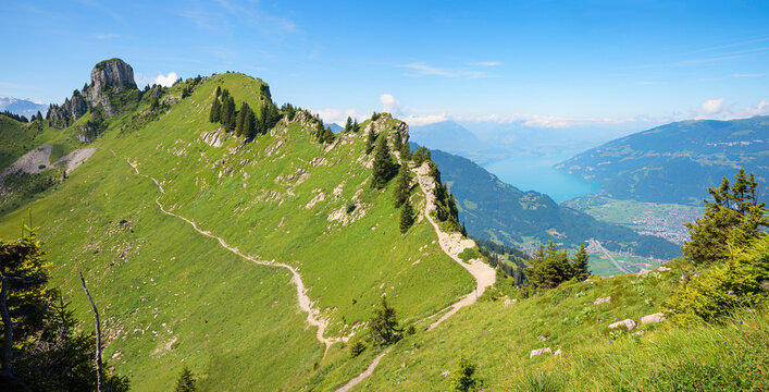 mountain ridge way from Oberberghorn to Daube, Schynige Platte mountain, switzerland.