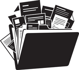 Office folder with many documents silhouette vector illustration full of records line art