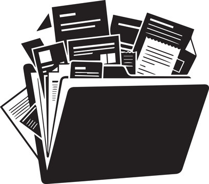 Office folder with many documents silhouette vector illustration full of records line art