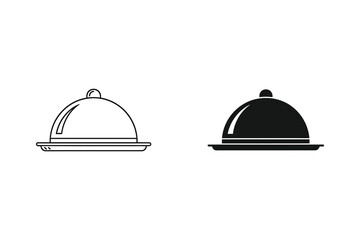Obraz premium Dome shaped serving dishes with covers, black and white vector illustration