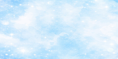 Obraz premium A beautiful abstract blue Christmas background with fluffy white snowflakes floating like clouds in a bright sky