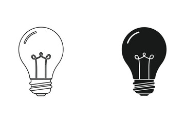 Black and white light bulb icons, flat design vector illustration