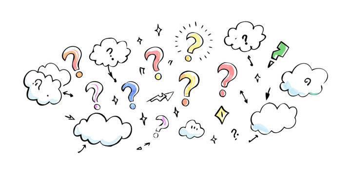 A diverse collection of colorful light bulbs and clouds with various expressions and ideas. Vector