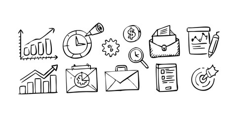 A collection of icons representing various business and productivity concepts Vector