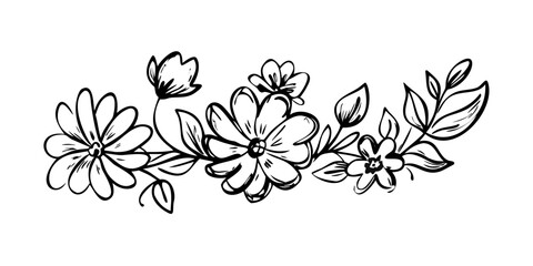 Elegant black and white floral design with intricate details and delicate petals Vector