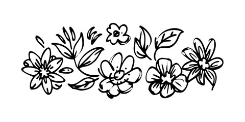 A delicate and intricate floral arrangement with a variety of flowers and leaves Vector