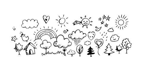 A diverse collection of various emojis and symbols in black and white Vector