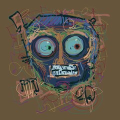 Abstract face. Abstract image for printing. Picture for modern interiors. The picture is painted by hand on a tablet. © neurostructure