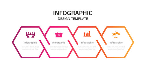 Infographic design template with 4 step element. Vector hexagon business banner presentation, information work.