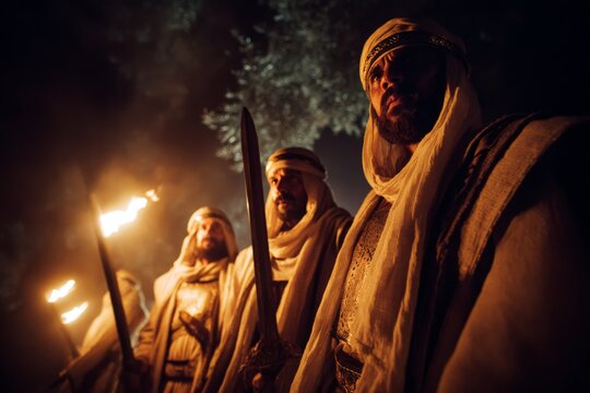 Biblical scene depicting the arrest of Jesus in the Garden of Gethsemane.