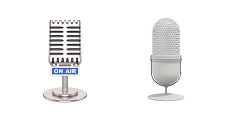 Vintage and Modern Microphones on Transparent Background