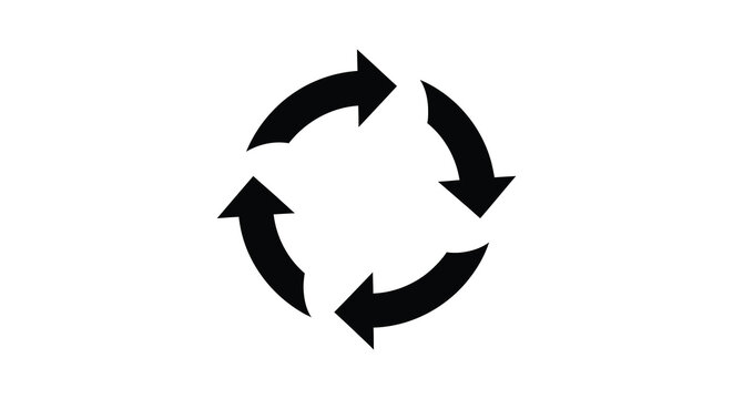 A simple graphic depicts a circular arrangement of four black arrows each pointing clockwise representing a continuous process