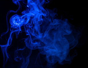 Fototapeta premium Blue Smoke over Black Background, Magic Relaxing Atmosphere Illustration
