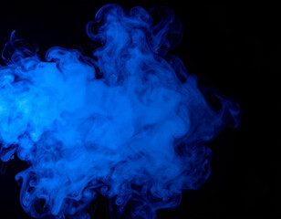Obraz premium Blue Smoke over Black Background, Magic Relaxing Atmosphere Illustration