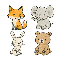 Obraz premium PNG Cute animal illustration collection.