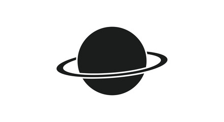 A minimalist black and white depiction of saturn featuring its prominent rings and spherical shape against a white background high quality © VoDesign02