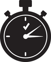 Sports stopwatch with check mark silhouette vector illustration for success time line art