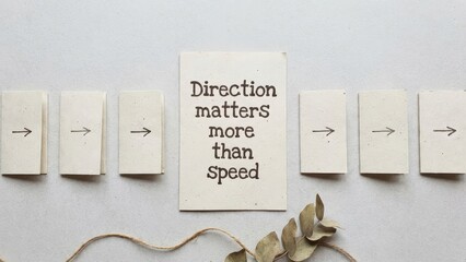 Text on cards showing direction matters more than speed concept