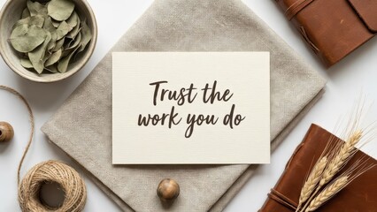 A motivational message written on a card from a flatlay