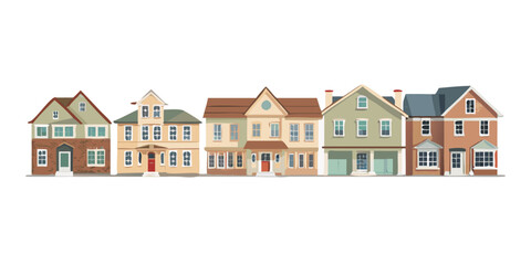 A charming row of colorful houses with unique architectural styles Vector