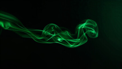 Green Smoke over Black Background, Magic Relaxing Atmosphere Illustration