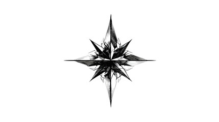 Obraz premium Stylized Black and White Compass Rose Vector. Abstract Navigation Star Symbol. Detailed Geometric Starburst Design Element Icon.