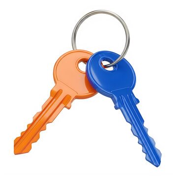 Set of two keys hanging together isolated on transparent background