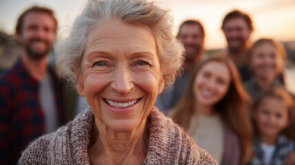 Fototapeta premium Generations United: Joyful Family Bonding at Sunset, a Heartwarming Outdoor Moment