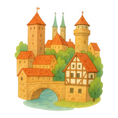 PNG Charming medieval village illustration.