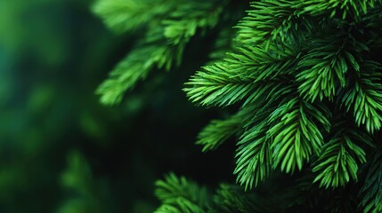 Fototapeta premium Emerald Whispers of Evergreen Foliage: A captivating close-up of vibrant evergreen needles creates a mesmerizing display of texture and color.