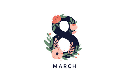 Fototapeta premium Elegant floral decoration around the number eight with the word March below it to celebrate International Women Day with pink blossoms.