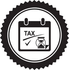 Tax deadline calendar icon illustration with hourglass symbol in round jagged frame vector