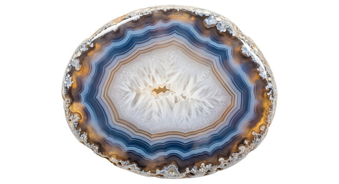 Polished Agate Slice with Blue and White Bands on Background graphic isolated on a transparent background