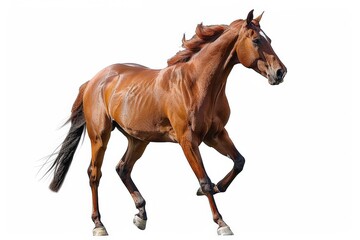Obraz premium A stunning chestnut horse is captured mid-stride, exuding strength and grace in a moment of untamed freedom.