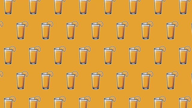 Seamless Orange Juice Sticker Pattern, Refreshing Citrus Drink Vector Background Animated Loopable Design