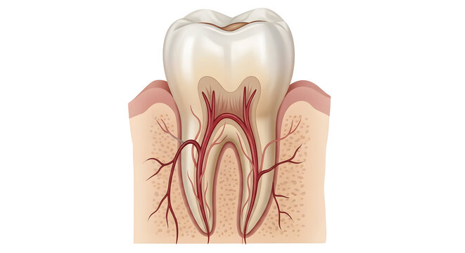 Tooth Anatomy Cross Section with Pulp and Nerves on White Background graphic isolated on a transparent background