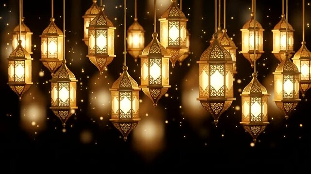 Hanging Lanterns in Dark Background.