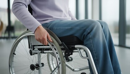 Obraz premium Person in wheelchair holding the wheel