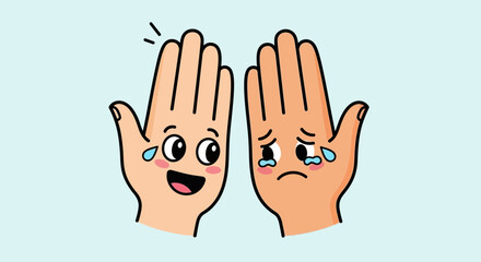 Obraz premium Cartoon hands illustrating emotions joyful and sad concepts