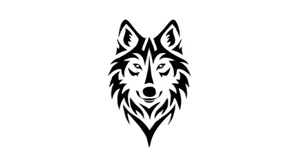Obraz premium Stylized tribal wolf head vector illustration. Dynamic black and white graphic design element symbolizing power, freedom, and wild spirit.
