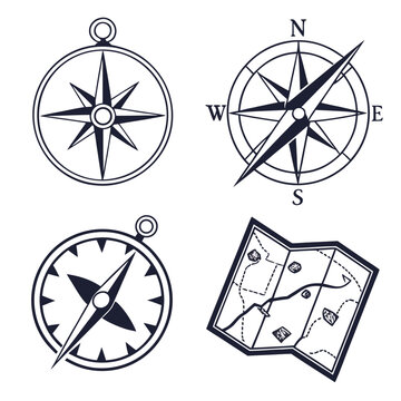 Compass and map navigation symbols Vector