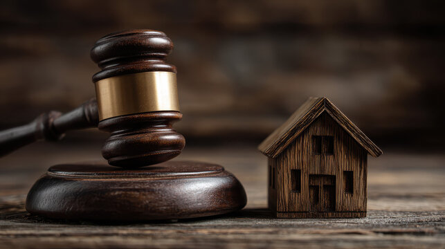 Gavel and House Model: Legal Real Estate Decision, Dramatic Banner for Advertising