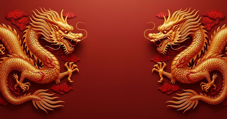 Happy chinese new year 2024 the dragon zodiac sign with asian elements gold paper cut style on red background. Chinese day concept. wallpaper canvas background. 
