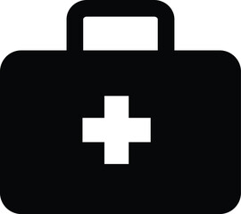 Obraz premium Black first aid kit with white cross on white background medical bag health