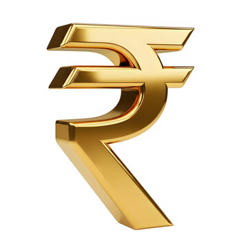 Golden indian rupee symbol isolated on transparent background