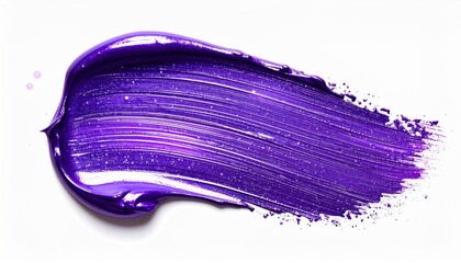 Vibrant violet purple liquid eyeshadow stroke with metallic glow and fine shimmer on isolated white background. Professional decorative cosmetics and bold evening makeup concept