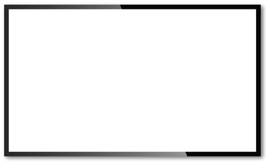 Modern Flat Screen TV Mockup - Blank Television Monitor with Thin Black Frame and Glossy Finish Isolated on White Background Vector Illustration